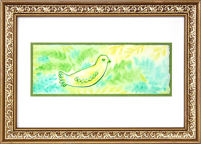 Just Peaceful Bird Watercolor Painting Gold Frame by Cherish Flieder , Something to Cherish