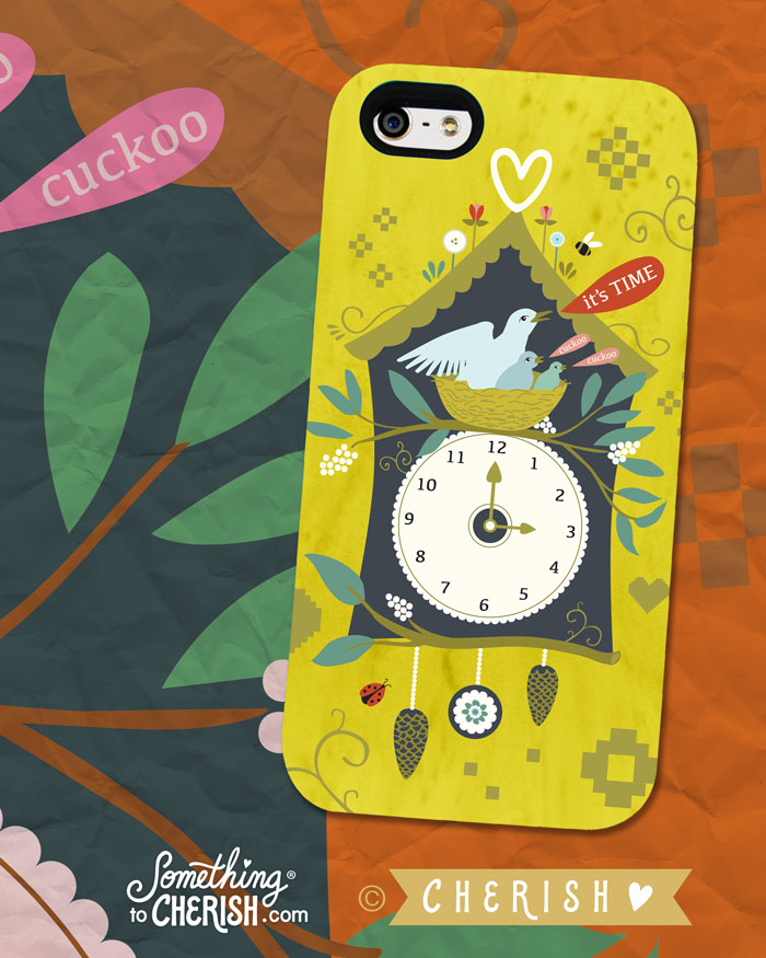 Cuckoo Clock Illustration by Cherish Flieder - Phone Mock Up Surface Design
